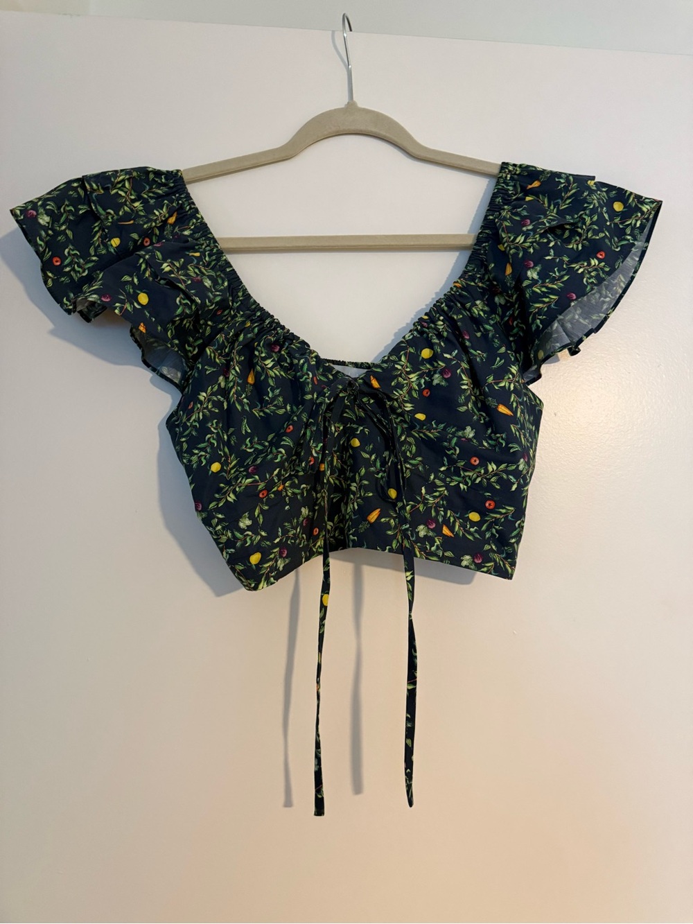Hill House Alexa top Floral Ruffle Crop Top - Navy